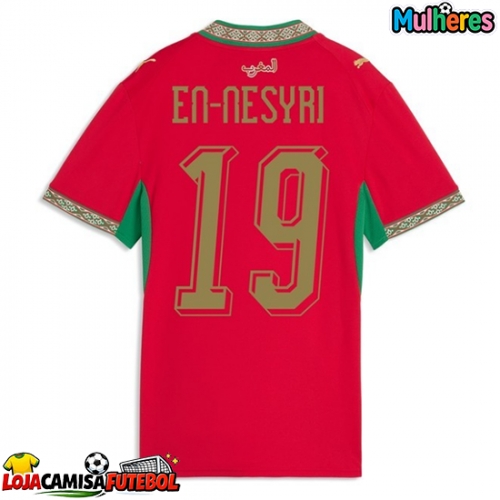 Camisa de Futebol Marrocos Youssef En-Nesyri #19 Equipamento Principal Mulheres Mundo 2026 Manga Curta